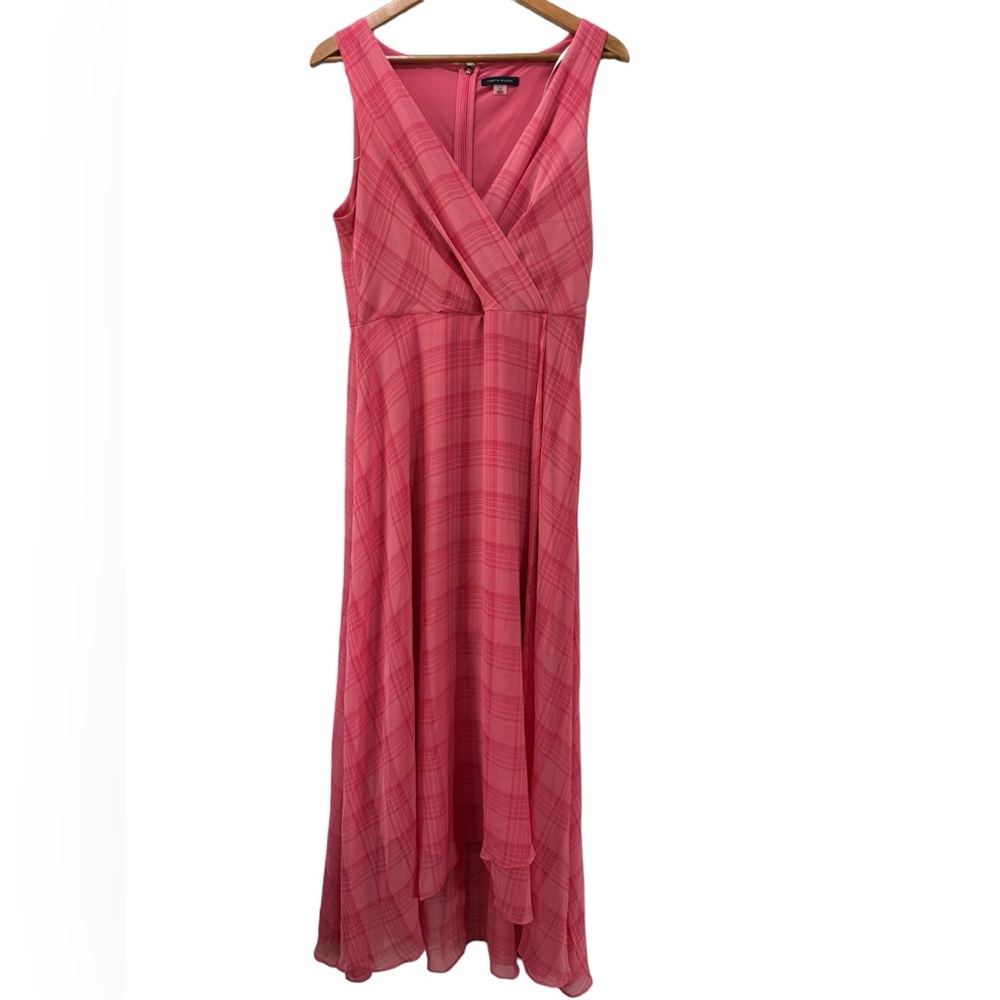 New Tommy Hilfiger  Pink Tonal Plaid Maxi Dress Womens size 10 Hi Low Hem‎